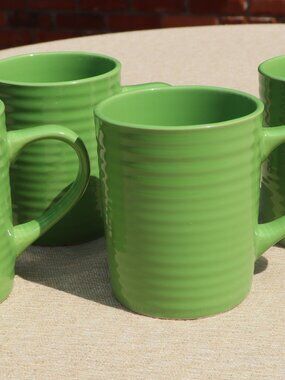 Royal Norfolk Greenbriar International Green Ribbed Mugs Set of 4